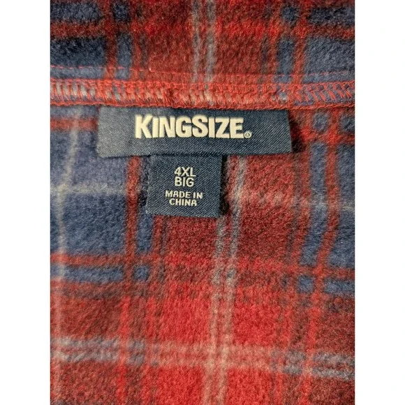 KingSize Mens 4XL Big Fleece Vest Red Blue Plaid Full Zip Pockets Sleeveless - Picture 2 of 9